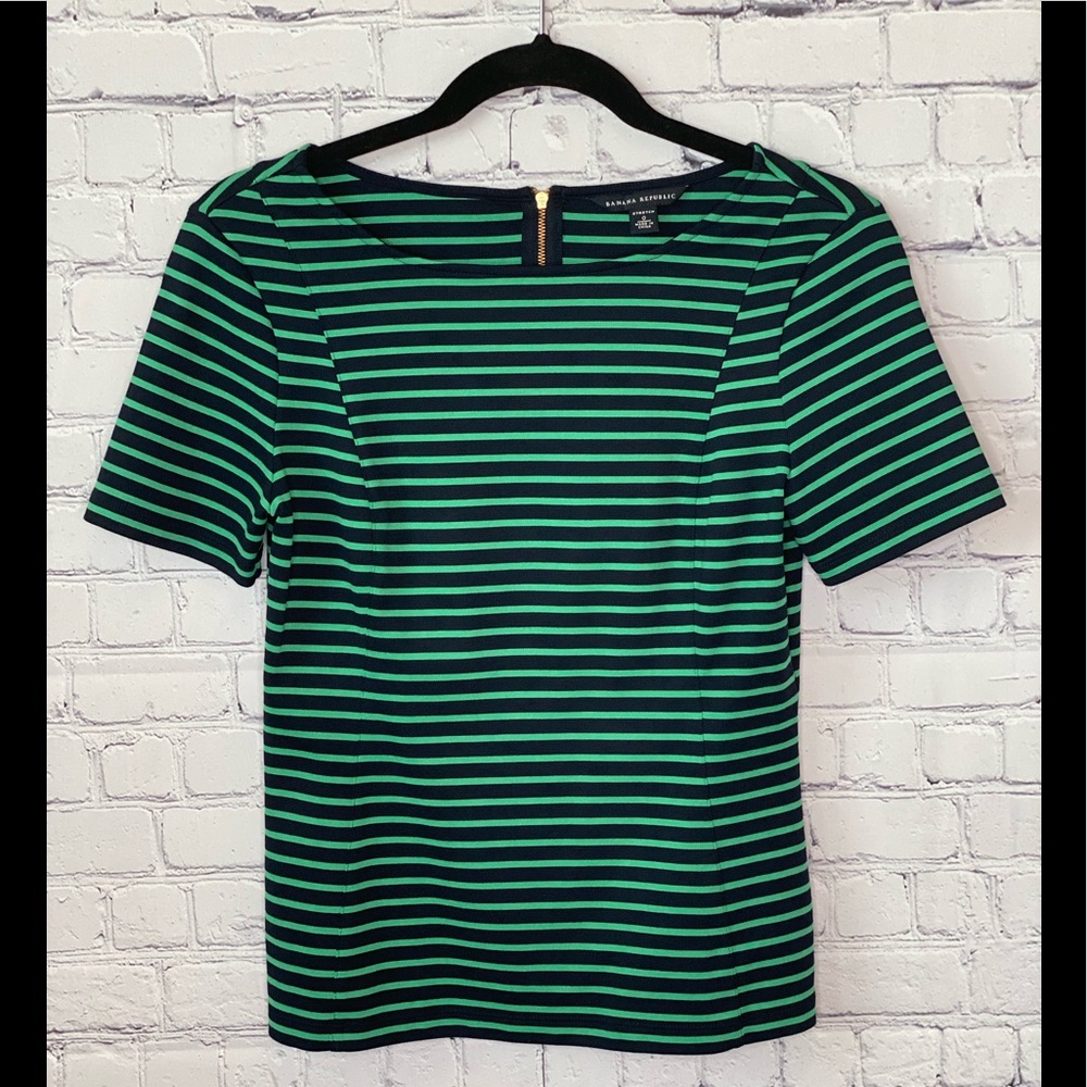 BANANA REPUBLIC Navy and Green Stripes XS Top